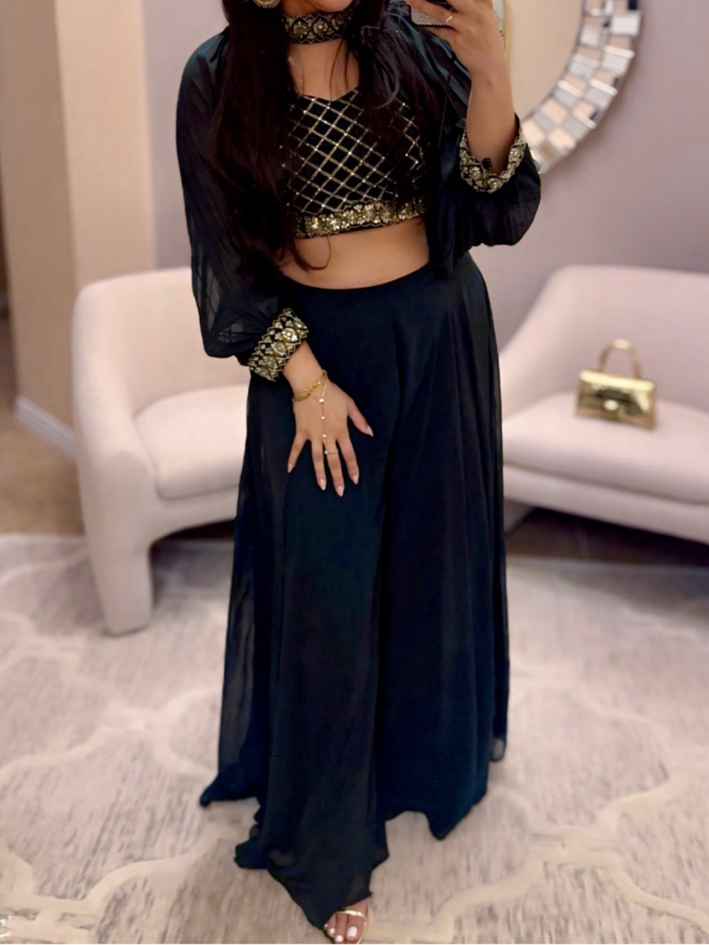 Emerald Green Embellished Two-Piece Lehenga Set
